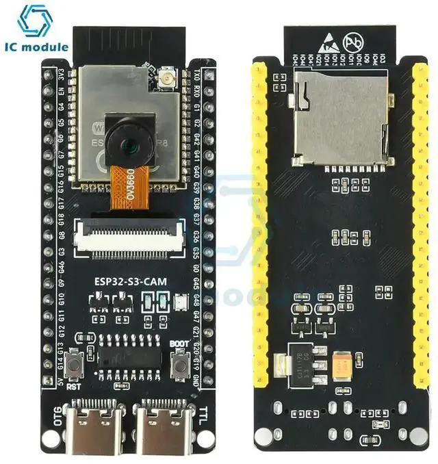 Alt view image 2 of 3 - AJMRTC ESP32S3CAM Development Board with OV3660 Camera Module, ESP32S3N16R8 BT WiFi Core Board, CH340 Chip, Dual TypeC Interface for IoT Video Acquisition & Embedded DIY Projects