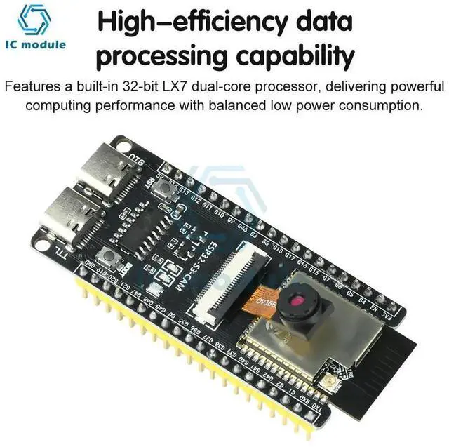 Alt view image 3 of 3 - AJMRTC ESP32S3CAM Development Board with OV3660 Camera Module, ESP32S3N16R8 BT WiFi Core Board, CH340 Chip, Dual TypeC Interface for IoT Video Acquisition & Embedded DIY Projects