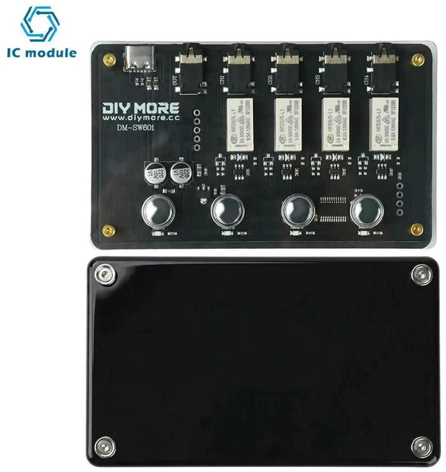 Alt view image 2 of 3 - AJMRTC DMSW601 4In1Out 3.5mm Stereo Audio Switcher, NoiseFree Magnetic Relay MultiChannel Audio Selector Box for Computer, TV, Game Console, Headphone & Speaker Audio Source Switching