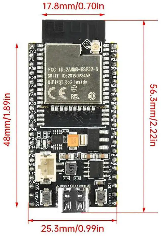 Alt view image 3 of 3 - AJMRTC ESP32S Development Board, 240MHz Main Controller 480Mbps Transfer Module, 2.4G Wireless with CH340X Chip, IPEX Antenna Port & TypeC Interface for IoT Embedded DIY Electronic Projects