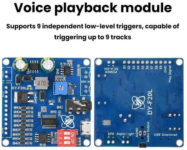 Alt view image 3 of 3 - AJMRTC DYF20L 9Channel LowLevel Trigger Voice Playback Module, 635V WideVoltage 20W ClassD Amplifier with 32Mbit Flash & Micro USB Port for Exhibition Audio Broadcast DIY Projects