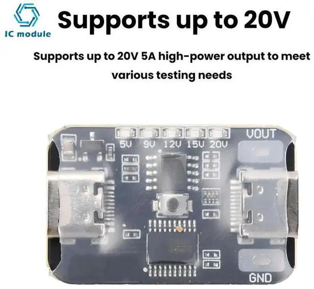 Alt view image 2 of 3 - AJMRTC USBC PD Trigger Decoy Module, PD2.0 PD3.0 Fast Charging Deception Board, 5V 9V 12V 15V 20V Adjustable Voltage Output, for Power Supply Aging Test, Electronic DIY & Charger Protocol Detection