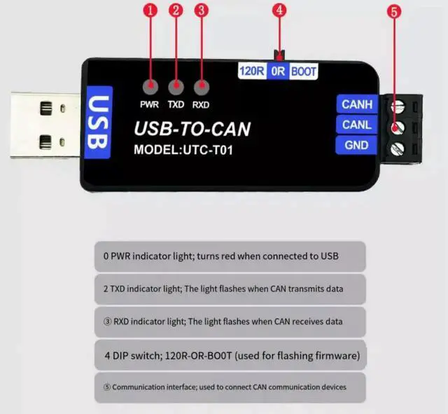 Alt view image 2 of 3 - AJMRTC IndustrialGrade USB to CAN Adapter, CAN Bus Analyzer Converter, CANable OpenSource Module, Support Transparent Transmission, Compatible with PCAN Tool for Industrial CANBus Debugging & Data