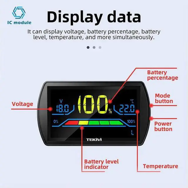 Alt view image 3 of 3 - AJMRTC Universal Battery Voltage Monitor Meter 7100V LCD Display Power Level Indicator, Digital Voltage Tester for Lithiumion LeadAcid Battery Electric Vehicle Battery Status Monitoring