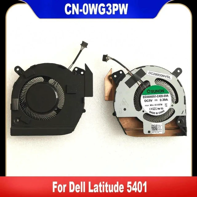 Main image of AJMRTC Laptop CPU Cooling Fan Heatsink Radiator, Replacement 0WG3PW WG3PW CN0WG3PW EG50060S1C420S9A, DC 5V 4Pin PreTested Cooler for Dell Latitude 5401 Notebook Repair Spare Part