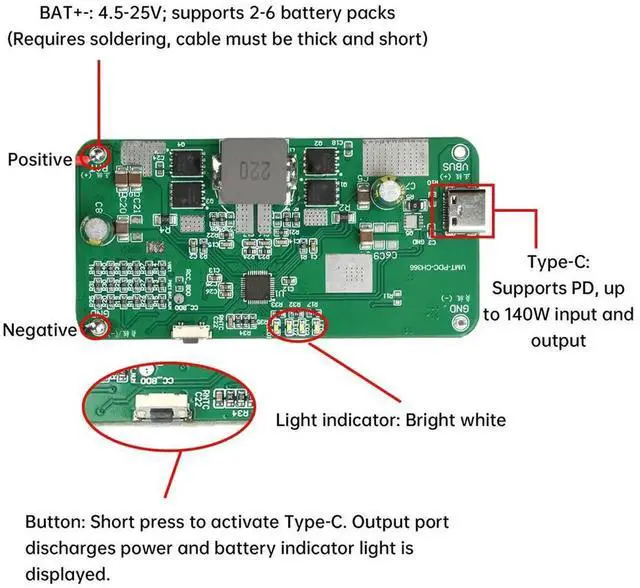 Alt view image 5 of 6 - AJMRTC PD140W Bidirectional Fast Charging Buck Converter Module, IP2366 TYPEC BMS Charger Board for 2S6S Liion LiFePO4 Lithium Battery, Adjustable StepDown Power Supply DIY Repair Spare Part