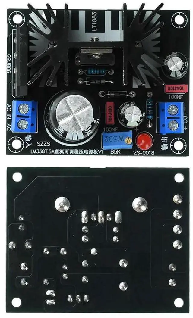 Main image of AJMRTC LM338T Linear Voltage Regulator Module, 5A Adjustable StepDown Voltage Stabilizer, AC 024V DC 035V Input, 1.5V30V DC Output with LED Power Indicator for DIY Power Supply Electronic Circuit
