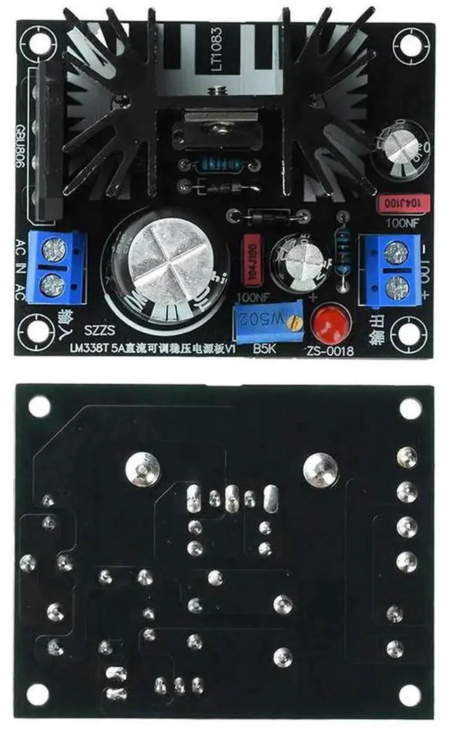 Alt view image 5 of 6 - AJMRTC LM338T Linear Voltage Regulator Module, 5A Adjustable StepDown Voltage Stabilizer, AC 024V DC 035V Input, 1.5V30V DC Output with LED Power Indicator for DIY Power Supply Electronic Circuit