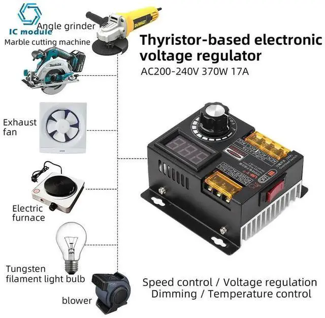 Alt view image 2 of 3 - AJMRTC HighPower 220V AC Stepless Speed Controller, Thyristor Electronic Speed Regulator with Smooth Adjustment for Fan, Angle Grinder, Electric Drill, Power Tool Motor Speed Control Module