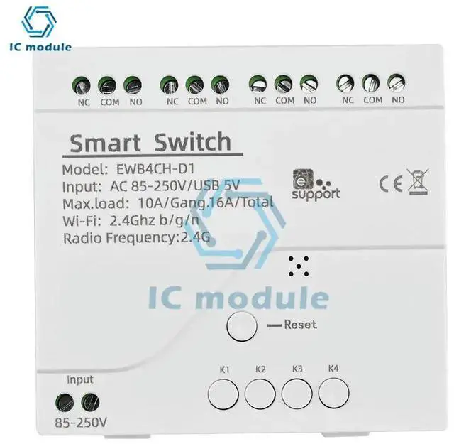 Alt view image 3 of 3 - AJMRTC EWB4CHD1 EWelink WiFi Bluetooth Smart Switch Receiver, AC85250V & USB 5V DualPower 4Channel Dry Contact Relay Module, APP OnOff Remote Control for Home Automation & Industrial DIY Project