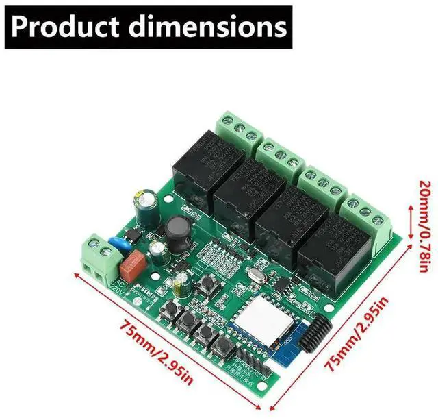 Alt view image 3 of 3 - AJMRTC 433MHz 4Channel Relay Switch Receiver Module, 10A16A 2000W Wireless RF Remote Control Relay Electronic Component Kit for Household and Industrial OnOff Control