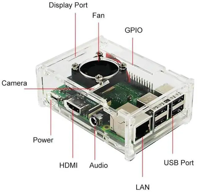 Alt view image 2 of 3 - AJMRTC Transparent Acrylic Case for Raspberry Pi 3 Model B / 3B, Protective Shell Box Cover with Reserved Fan Mounting Slot, Optional Cooling Fan for Raspberry Pi 3B Enclosure Housing
