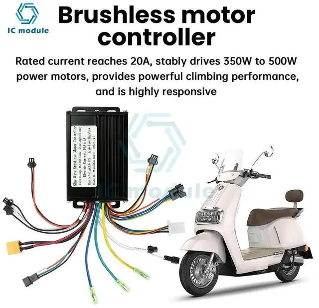 Alt view image 2 of 3 - AJMRTC Sine Wave Brushless Motor Controller 36V 48V 20A, 350W500W EBike Motor Speed Regulator with SM Connector, Replacement Control Unit for Electric Bicycle Modification & Repair