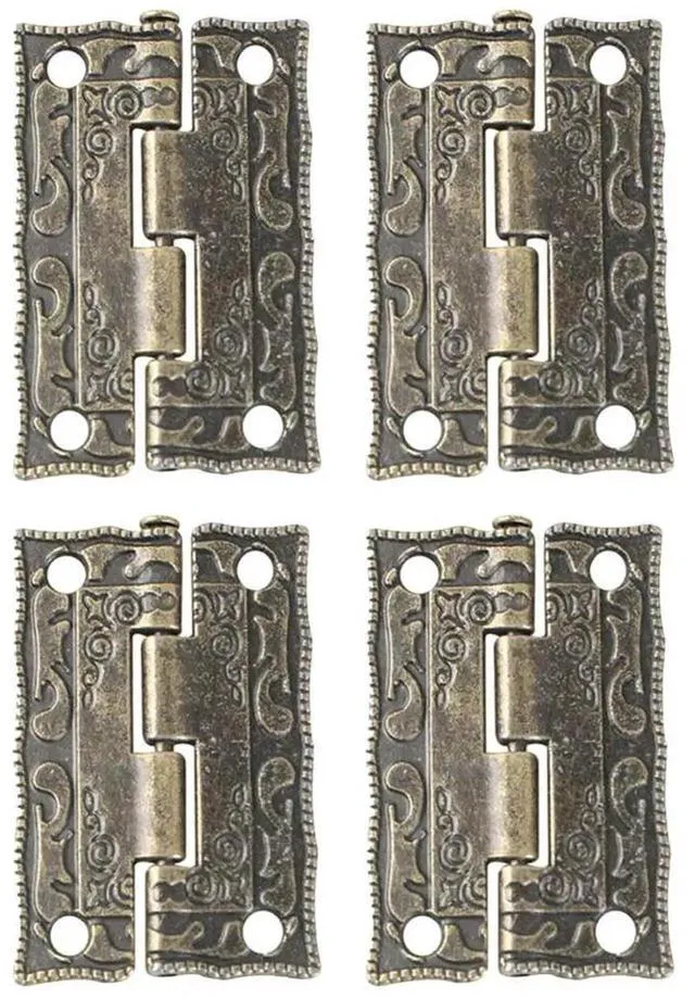 Alt view image 2 of 3 - AJMRTC 4Pcs Antique Bronze Door Hinges, Retro Printed Zinc Alloy Cabinet Hinges with Mounting Screws, EasyInstall Decorative Hinges for Home Office Wooden Cabinet Furniture Repair Replacement