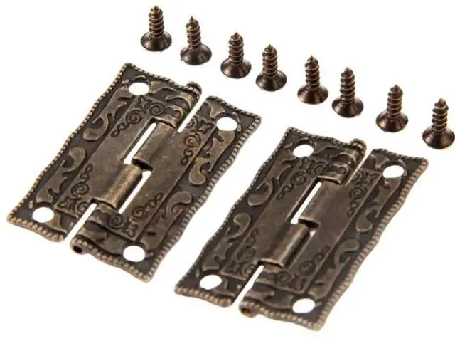 Alt view image 3 of 3 - AJMRTC 4Pcs Antique Bronze Door Hinges, Retro Printed Zinc Alloy Cabinet Hinges with Mounting Screws, EasyInstall Decorative Hinges for Home Office Wooden Cabinet Furniture Repair Replacement