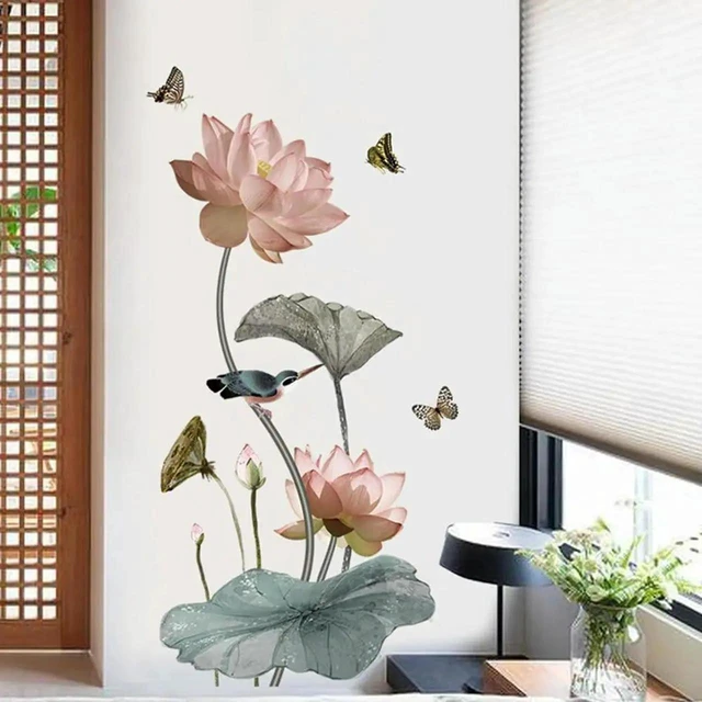 Alt view image 2 of 3 - AJMRTC Removable PVC Lotus Flower Wall Sticker, Decorative Art Mural Decal for Home Classroom, Fits Doors Glass Furniture Tiles Smooth Wall Surfaces, Easy PeelandStick DIY Home Decoration