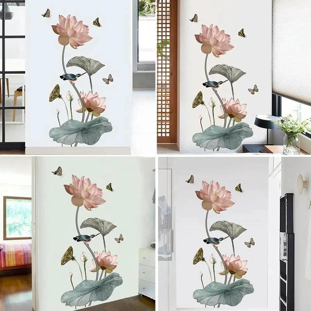 Alt view image 3 of 3 - AJMRTC Removable PVC Lotus Flower Wall Sticker, Decorative Art Mural Decal for Home Classroom, Fits Doors Glass Furniture Tiles Smooth Wall Surfaces, Easy PeelandStick DIY Home Decoration