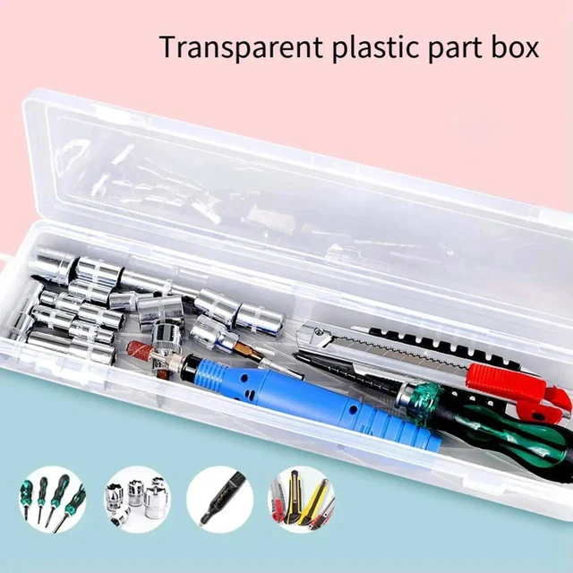 Alt view image 2 of 3 - AJMRTC 14Inch Transparent Hard Tool Box with Lock & Hanging Loop, Bottom Grid Reinforcement Storage Case for Jewelry, Pencils, Spoons, Small Hardware, MultiPurpose Clear Organizer Container for Home