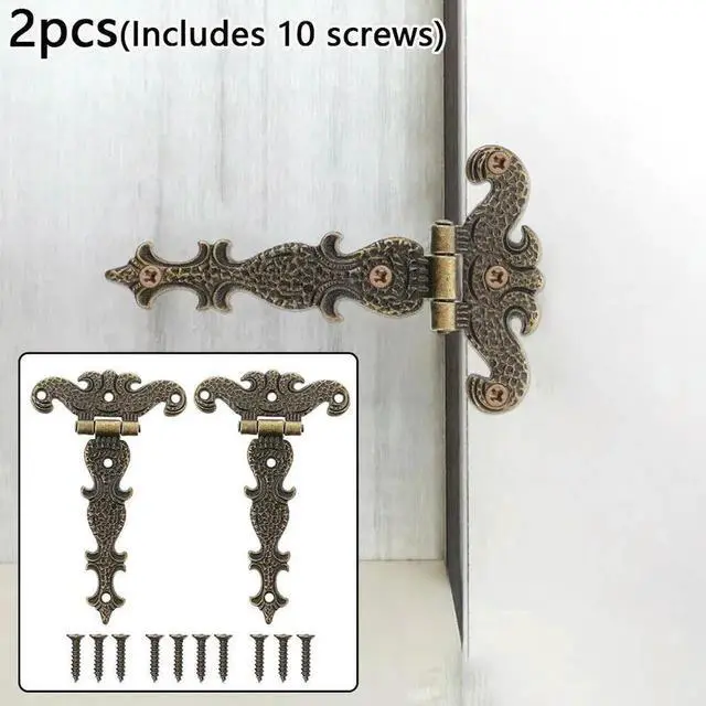 Main image of AJMRTC 2Pcs Retro Bronze Zinc Alloy Hinges, 113×69mm Decorative Cabinet Hinges, Vintage Replacement Hardware for Cupboard Wardrobe Doors, Wooden Boxes and Jewelry Case Furniture Repair Accessories