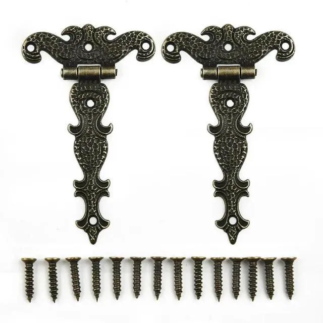Alt view image 3 of 3 - AJMRTC 2Pcs Retro Bronze Zinc Alloy Hinges, 113×69mm Decorative Cabinet Hinges, Vintage Replacement Hardware for Cupboard Wardrobe Doors, Wooden Boxes and Jewelry Case Furniture Repair Accessories