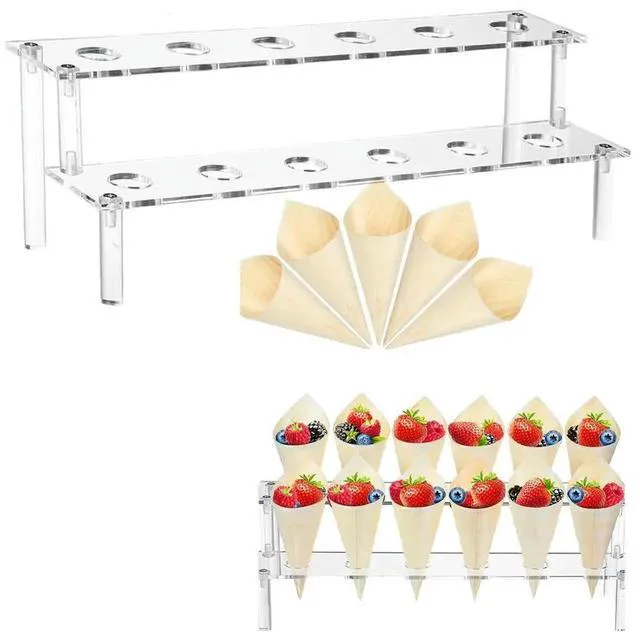 Alt view image 4 of 6 - AJMRTC 12Hole Transparent Acrylic Cone Stand Holder, Food Cone Display Rack for Ice Cream, Charcuterie, Appetizers and Salads, Clear Acrylic Serving Organizer for Party Buffet Food Presentation