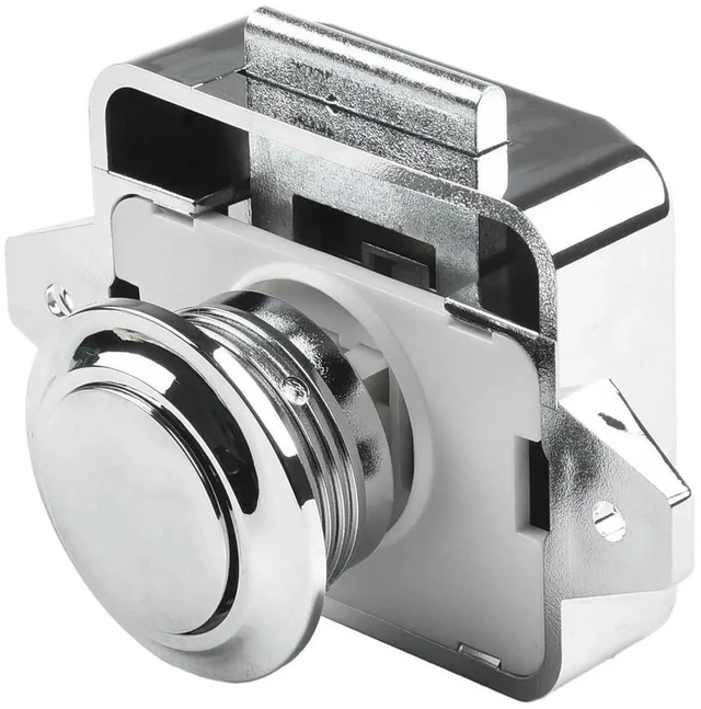 Alt view image 2 of 3 - AJMRTC LShaped Plate Button Catch Lock, Practical Cabinet Door Latch Accessory, PushButton Cupboard Door Lock for Yacht Boat Marine Furniture, Secure Snapin Hardware Replacement Fitting