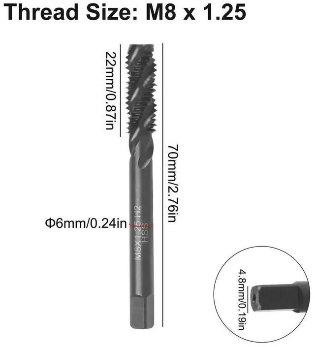 Alt view image 2 of 3 - AJMRTC M8 x 1.25 Metric Machine Thread Tap, HSS Nitriding Coated Bright Finish Tap, Upward Chip Removal Design, Durable Thread Cutting Tool for Tapping Internal Metric Machine Threads