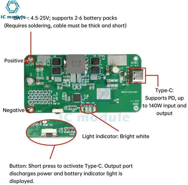 Alt view image 2 of 3 - AJMRTC PD 140W Bidirectional Fast Charging Mobile Power Module, 26S Ternary Lithium & LiFePO4 Battery Protection Motherboard, DIY Power Bank Circuit Board Kit with ChargeDischarge Protection