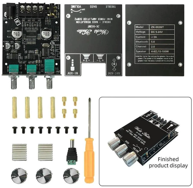Alt view image 3 of 3 - AJMRTC ZK502MT Bluetooth 5.0 Amplifier Board, 2x50W High Power Stereo Audio Amp Module, AUX Input, Bass Treble Tone Control, DC Power DIY Speaker Electronic Audio Project Replacement Circuit Board