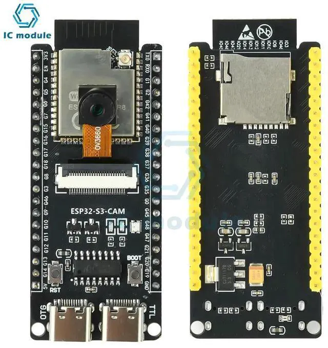 Alt view image 2 of 3 - AJMRTC ESP32S3CAM Development Board with OV3660 Camera Module, ESP32S3N16R8 BT WiFi Core Board, CH340 Chip & Dual TypeC Interface for IoT Video Acquisition DIY Embedded STEM Development Projects