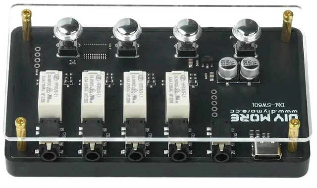 Main image of AJMRTC 4In 1Out 3.5mm Stereo Audio Switcher DMSW601, NoNoise Magnetic Relay MultiChannel Audio Selector for Computer, TV, Game Console, Headphone Speaker Audio Signal Switch Device