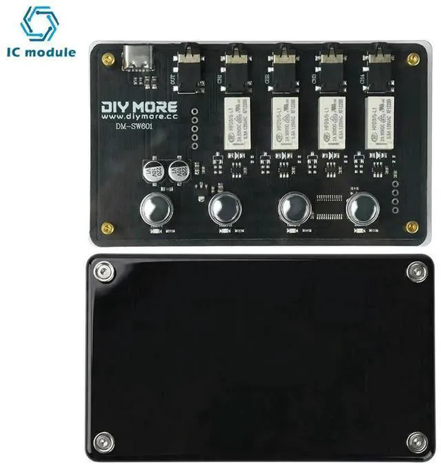 Alt view image 2 of 3 - AJMRTC 4In 1Out 3.5mm Stereo Audio Switcher DMSW601, NoNoise Magnetic Relay MultiChannel Audio Selector for Computer, TV, Game Console, Headphone Speaker Audio Signal Switch Device