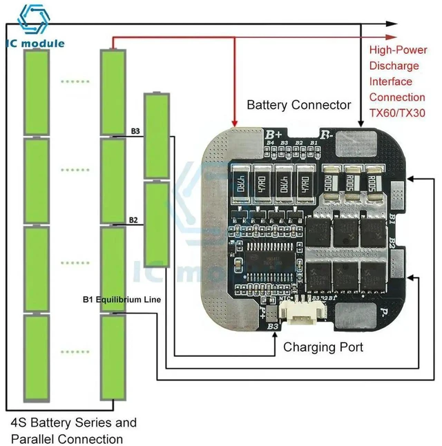 Alt view image 2 of 3 - AJMRTC 4S 60A Lithium Battery Protection Board with Balance Function, 3.7V Cell BMS PCB Module for 21700 LithiumIon Battery Pack OverCharge OverDischarge ShortCircuit Protection