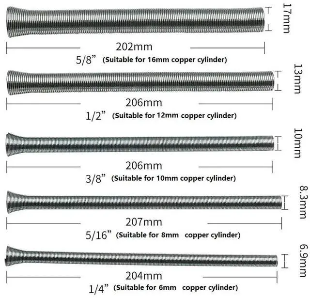 Alt view image 2 of 3 - AJMRTC Copper Tube Spring Bender Set, 5Size Spring Steel Pipe Bending Hand Tools, Inner Spring Tube Bender for Air Condition Refrigeration Copper Pipe Bending Maintenance Repair Accessories