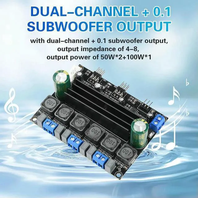 Alt view image 2 of 3 - AJMRTC TPA3116D Audio Amplifier Board, 2×50W100W 2.1 Channel HiFi Stereo Amp Module, DC 1224V EnergySaving Pure Music Amplifier Board for DIY Speaker System and Home Audio Modification