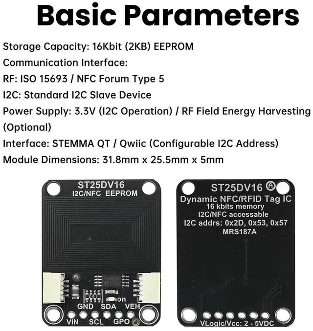 Alt view image 2 of 3 - AJMRTC ST25DV16K I2C RFID Dynamic Tag RF Module, STEMMA QT Qwiic NFC Dynamic Tag Board, 16Kbit Memory Contactless RF Sensor for Arduino Raspberry Pi Microcontroller Projects