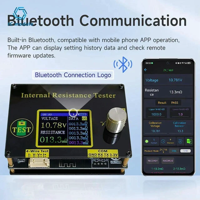 Alt view image 2 of 3 - AJMRTC T469 HighPrecision Voltage & Internal Resistance Tester, Bluetooth Remote App Supported Battery Resistance Voltage Meter, Industrial Electrical Testing Instrument for Battery Pack Cell Perform