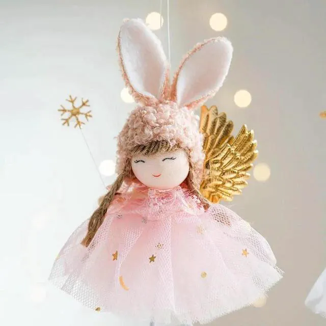 Alt view image 2 of 3 - AJMRTC Soft Fabric Hanging Christmas Tree Ornament, BunnyEars Girl with Angel Wings & Mystical Wand Design, Cute Plush Fabric Holiday Decoration Pendant for Xmas Tree Home Seasonal Decor