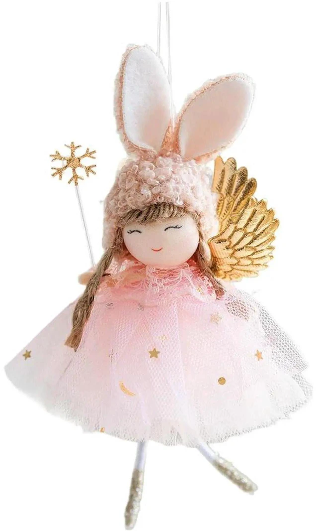 Alt view image 3 of 3 - AJMRTC Soft Fabric Hanging Christmas Tree Ornament, BunnyEars Girl with Angel Wings & Mystical Wand Design, Cute Plush Fabric Holiday Decoration Pendant for Xmas Tree Home Seasonal Decor
