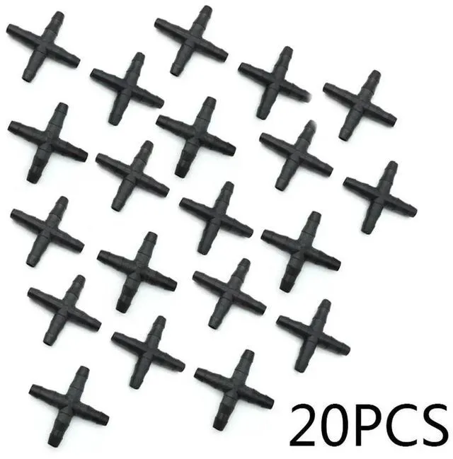 Main image of AJMRTC 20Pcs Barbed Cross Drip Irrigation Hose Fittings, Black Plastic Automatic Garden Water Hose Connector, Bulk 4Way Cross Joint for Drip Line Irrigation System Repair & Connection