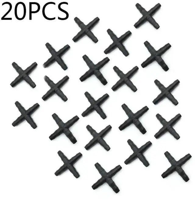 Alt view image 2 of 3 - AJMRTC 20Pcs Barbed Cross Drip Irrigation Hose Fittings, Black Plastic Automatic Garden Water Hose Connector, Bulk 4Way Cross Joint for Drip Line Irrigation System Repair & Connection