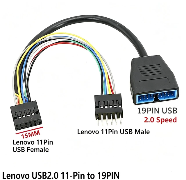 Alt view image 6 of 7 - AJMRTC 11-Pin USB2.0 Front Panel Adapter Cable 20CM+10CM, Lenovo 11Pin Female to 11Pin Male + USB3.0 19Pin Header 15MM Special Harness for Lenovo Desktop Motherboard Modification