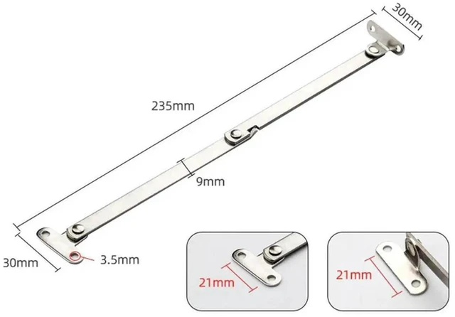 Main image of AJMRTC Stainless Steel Door Stay Hinges, Silver Movable Activity Rod LiftUp Support for Cabinet Display Lid, HeavyDuty Support Hinge for Furniture Cabinet Lid Opening and Holding