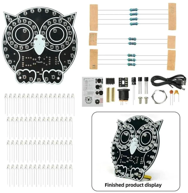 Main image of AJMRTC DIY Soldering Practice Kit Owl LED Touch Night Light USB 5V, 4 Display Modes Touch Dimming Electronic Solder Project Kit, Cute Desktop Ornament for Student Hobbyist STEM Education Assembly Lear