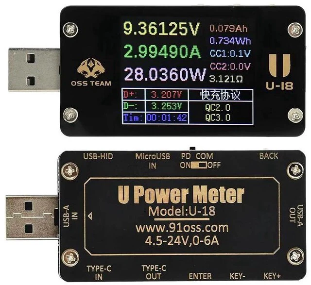 Main image of AJMRTC USBA Current Voltage Meter, Digital Ammeter Voltmeter Tester with Automatic QC PD Fast Charging Protocol Trigger Function, USB Power Detector for Charger Cable Power Bank Load Testing Analysis