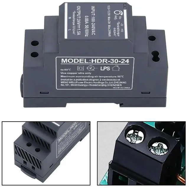 Alt view image 2 of 3 - AJMRTC Ultrathin HDR3024 DIN Rail Mount Switching Power Supply, 30W 24V DC Output Industrial Control Transformer, Compact ThinType DIN Rail Power Converter for Industrial Control Panel Equipment