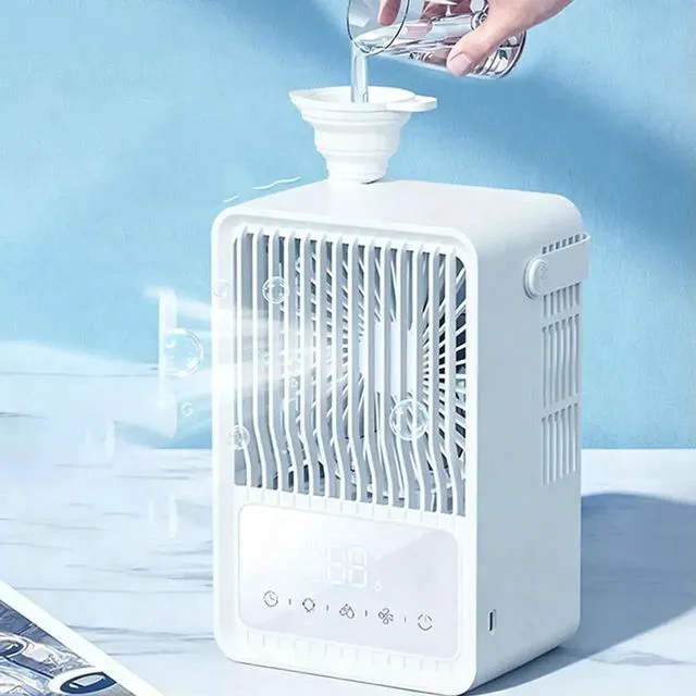 Main image of AJMRTC Silent Misting Fan Humidifier with LED Night Light, Compact White Personal Cooling Fan, Portable Mist Cooler for Hot Summer Days, Desktop Mini Fan for Home Office Bedroom Use