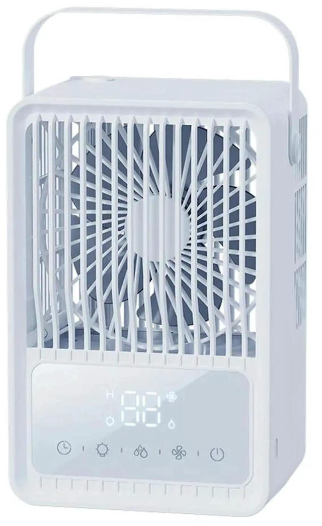 Alt view image 2 of 3 - AJMRTC Silent Misting Fan Humidifier with LED Night Light, Compact White Personal Cooling Fan, Portable Mist Cooler for Hot Summer Days, Desktop Mini Fan for Home Office Bedroom Use
