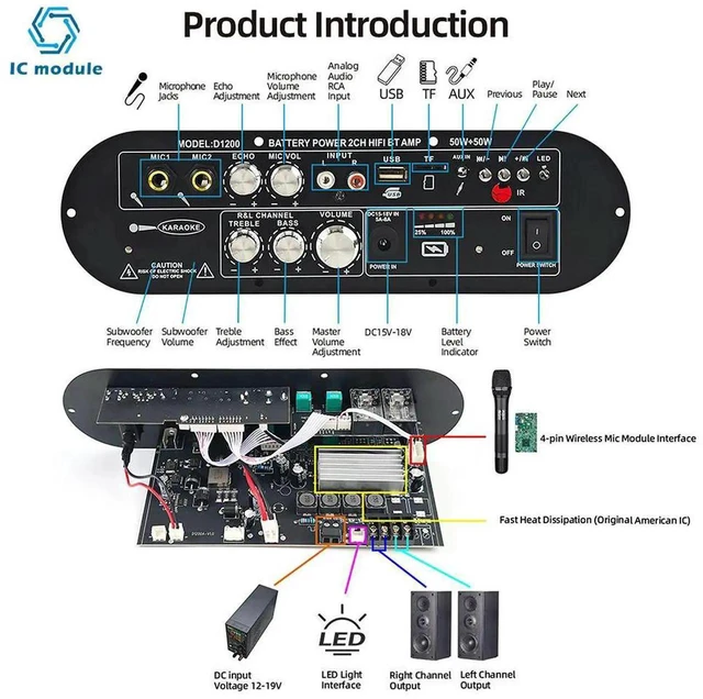 Alt view image 2 of 3 - AJMRTC D1200 HighPower Bluetooth Digital Amplifier Board, 50W+50W 2.0Channel Stereo Audio Amp Module, Wireless Bluetooth Receiver Subwoofer Amplifier for DIY Speaker Home Audio Project