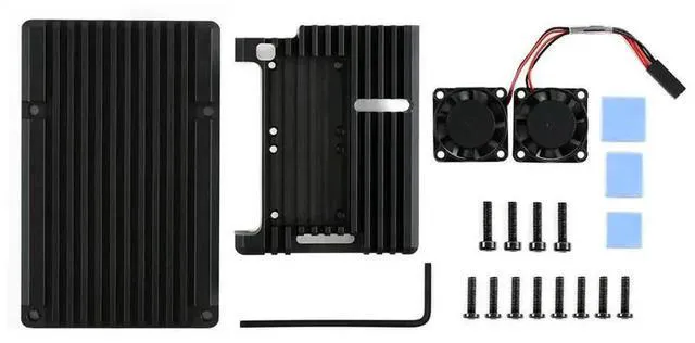Alt view image 2 of 3 - AJMRTC Black Armour Aluminium Alloy Case for Raspberry Pi 4 Model B, Metal Enclosure with Dual Builtin Cooling Fans, Protective Heatsink Housing for Raspberry Pi 4B Board DIY Project Use